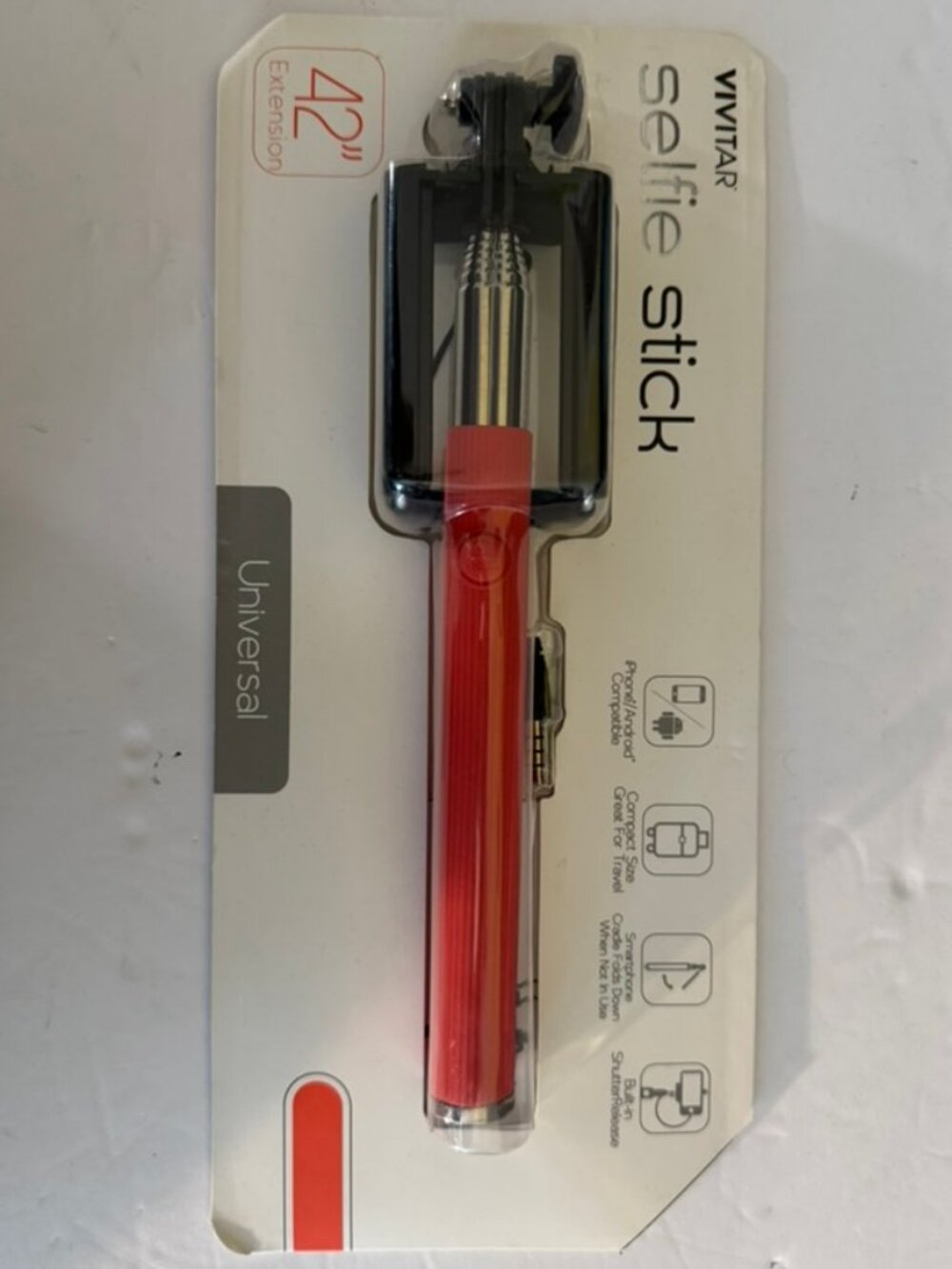 NWT Vivitar 42" Selfie Stick with Built-In Shutter Release and Folding Clamp